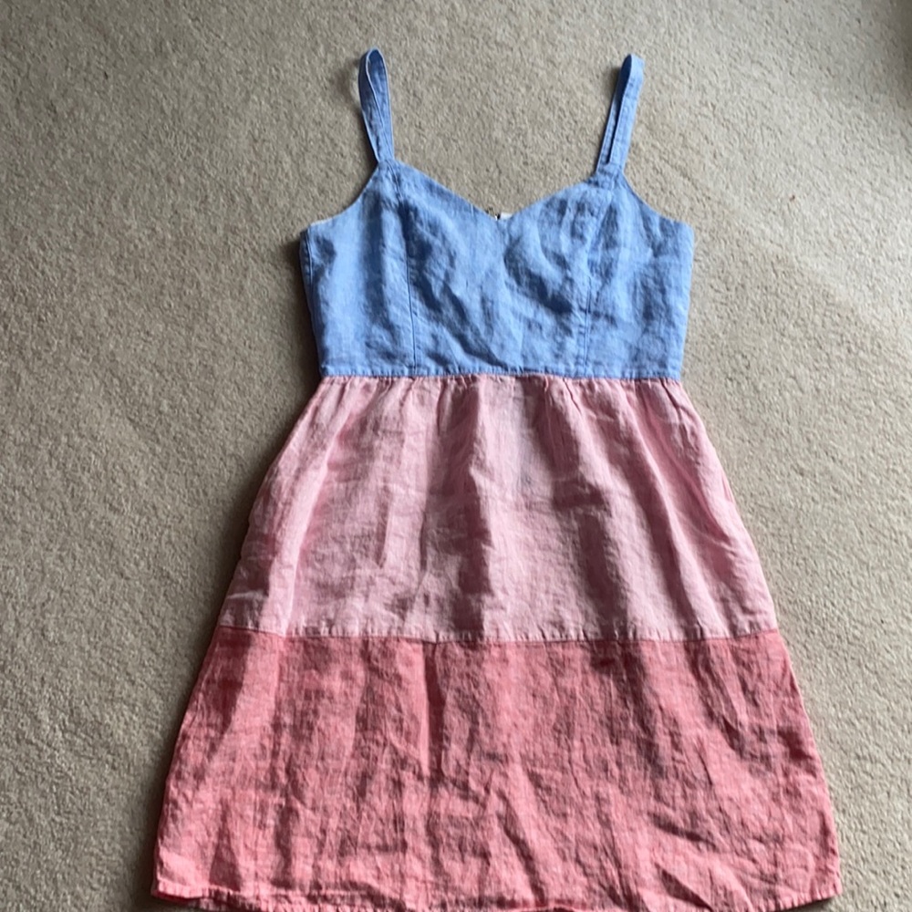 Ladies Cynthia Rowley 100% Linen sundress dress Medium.  Pink & blue w/ pockets!